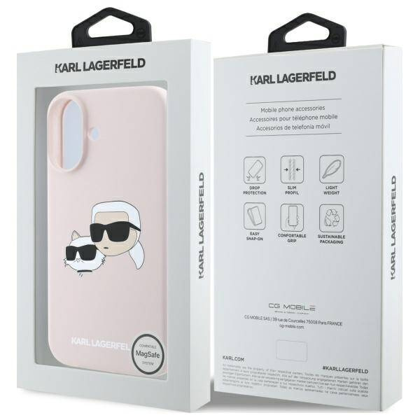 Etui Karl Lagerfeld iPhone 16 różowy/pink HC MagSafe Sil Double Heads Print