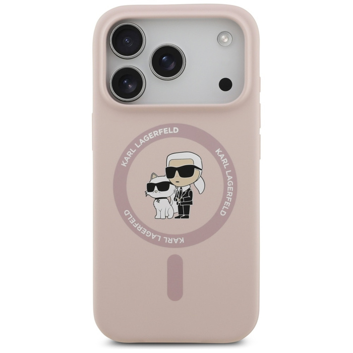 Etui Karl Lagerfeld Silicone             Karl&Choupette Ring MagSafe do iPhone 17 Pro różowy
