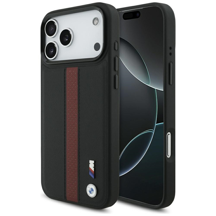 Etui BMW M Perforated Stripe Logo        MagSafe do iPhone 17 Pro Max czerwony
