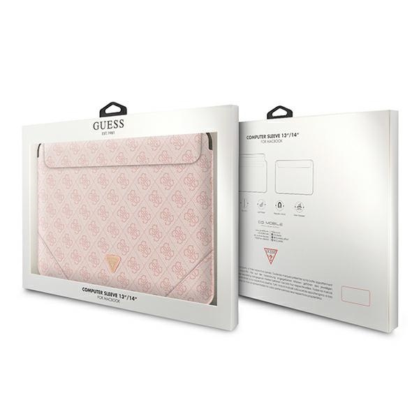 Torba GUESS Laptop 13 14 Sleeve 4G Uptown Triangle Logo Różowy