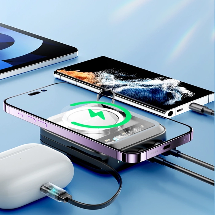 Joyroom powerbank indukcyjny 10000mAh Icy Series 22.5W z wbudowanym kablem Lightning czarny (JR-L007)