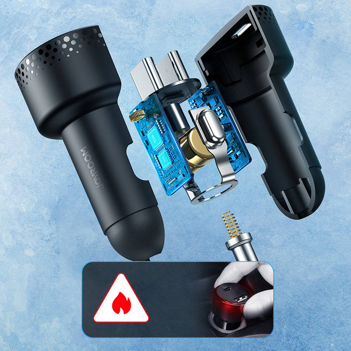 Ładowarka samochodowa 2x USB C 70W z wyświetlaczem LED Joyroom JR-CCD02 | czarna