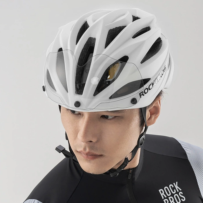 Kask rowerowy Rockbros z szybką, odpinane okulary z ochroną UV, unisex - brązowy