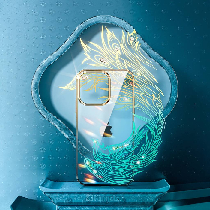 Etui Luksusowe etui iPhone 14 z kryształami Kingxbar Phoenix - złoto-niebieskie Case