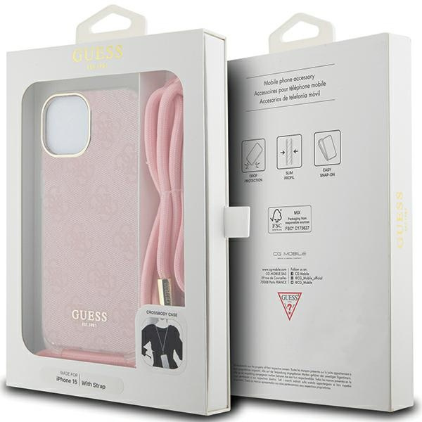 Etui Guess GUHCP15SHC4SEP iPhone 15 / 14 / 13 6.1" różowy/pink hardcase Crossbody Cord 4G Print Case