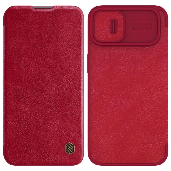 Nillkin Qin Leather Pro Case etui iPhone 14 Plus osłona na aparat kabura pokrowiec obudowa z klapką czerwony