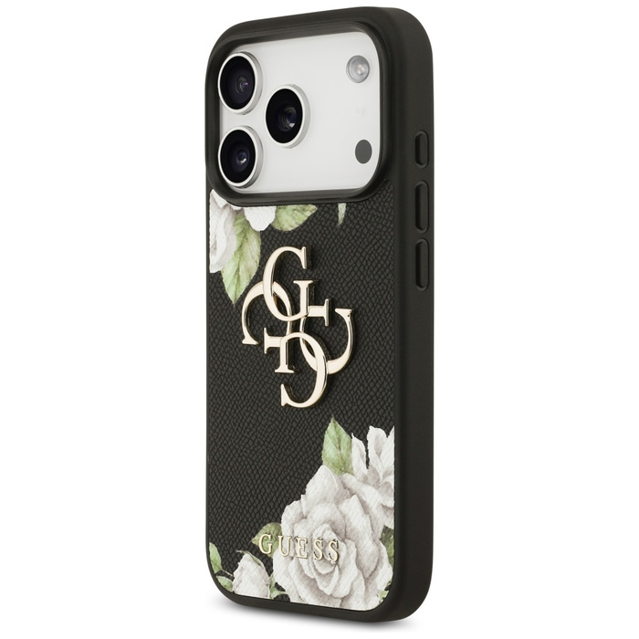 Etui Guess Grained Roses & Big 4G Logo   do iPhone 17 Pro czarny