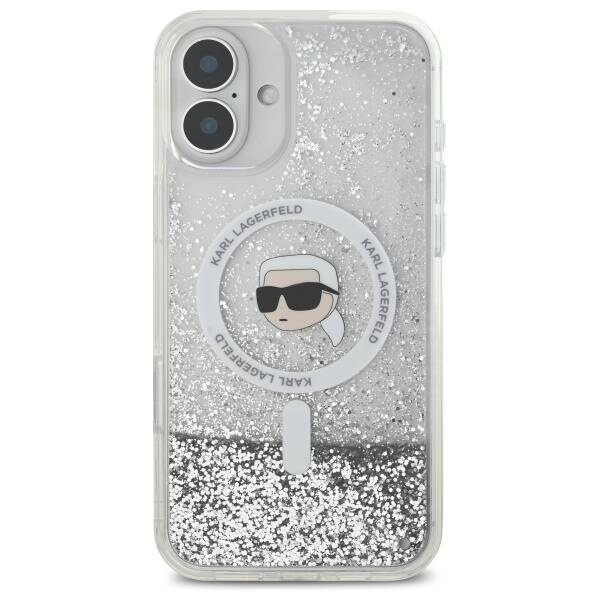 Etui Etui Karl Lagerfeld iPhone 16  Plus 6.7" hardcase transparent Liquid Glitter Karl Head Magsafe