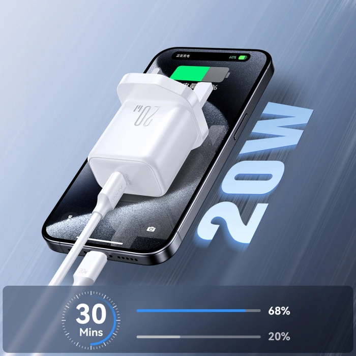 Ładowarka sieciowa Joyroom JR-TCF20 PD 20W (wtyczka UK) z kablem USB-C 1m - biała