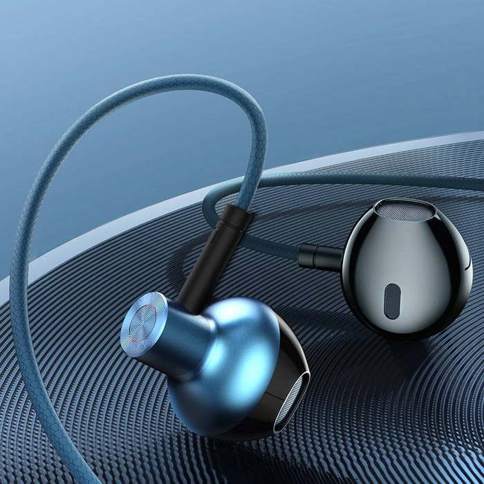 Baseus Encok H19 przewodowe douszne słuchawki 3,5 mm mini jack z pilotem i mikrofonem niebieski (NGH19-01)