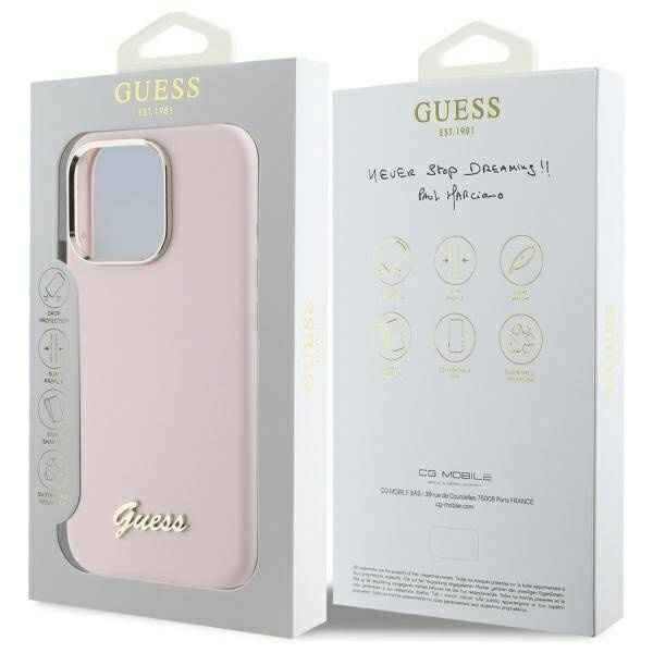 Etui Guess iPhone 16 Pro Max różowy/pink hardcase Silicone Script Metal Logo & Frame