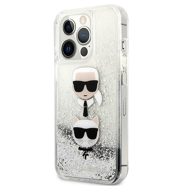 Etui KARL LAGERFELD Apple iPhone 13 13 Pro Liquid Glitter Karl&Choupette Head Srebrny Hardcase