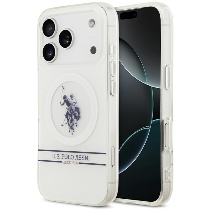 Etui US Polo DH and Bottom Stripe Logo   MagSafe do iPhone 17 Pro biały