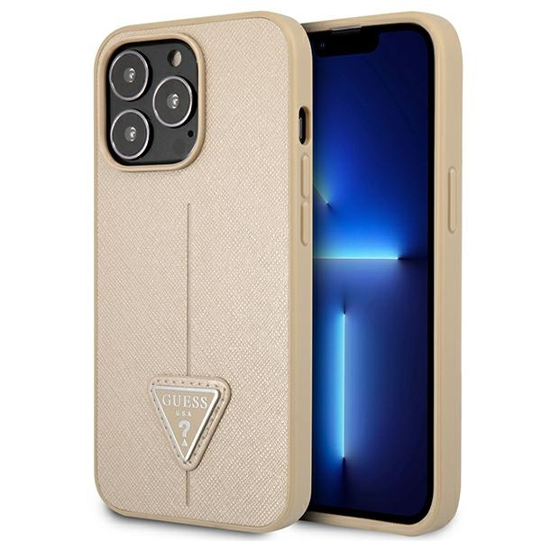 Etui GUESS Apple iPhone 13 13 Pro Saffiano Triangle Logo Beżowy Hardcase