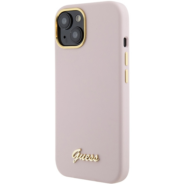 Etui Guess GUHCP15SSMBSLP iPhone 15 6.1" różowy/pink hardcase Silicone Script Metal Logo & Frame