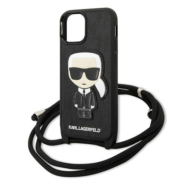 Etui KARL LAGERFELD Apple iPhone 13 Mini Leather Monogram Patch and Cord Iconik Czarny Hardcase