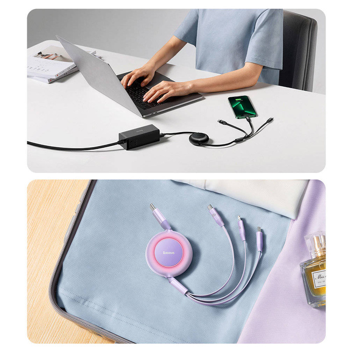 Baseus Bright Mirror 2 zwijany kabel przewód 3w1 USB Typ C - micro USB + Lightning + USB Typ C 3.5A 1.1m zielony (CAMJ010206)