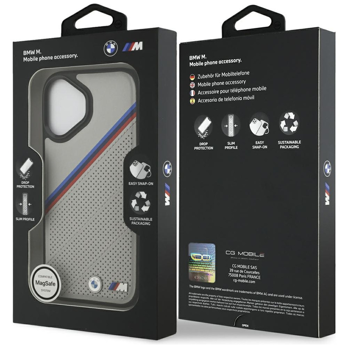 Etui BMW M Tricolor Metal Logo MagSafe   do iPhone 17 szary