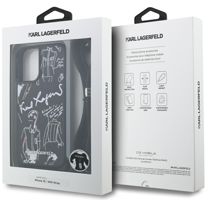 Etui Karl Lagerfeld iPhone 16 Crossbody Grained Pattern & Logo Czarny