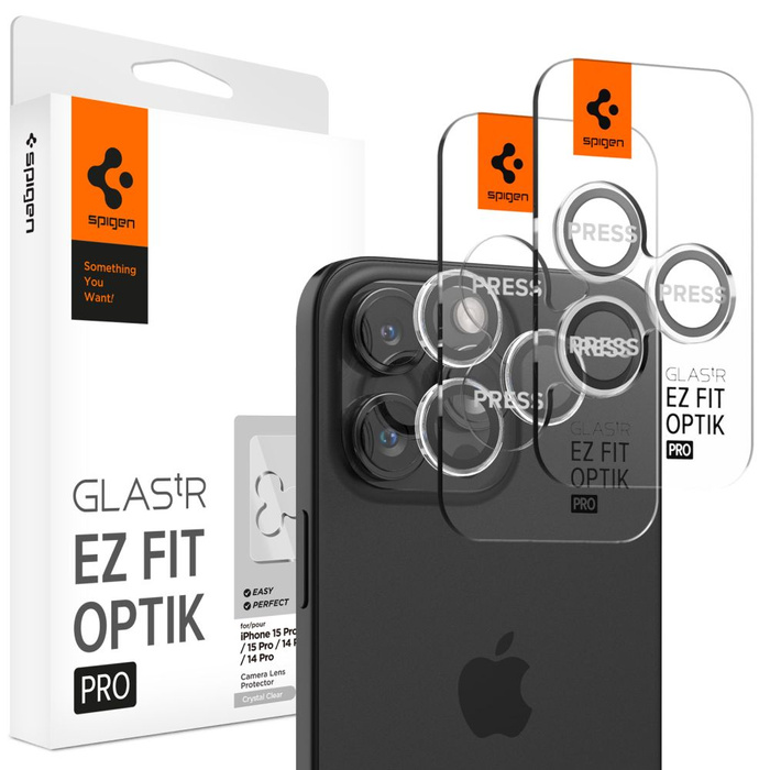 OSŁONA APARATU SPIGEN IPHONE 14 PRO / 14 PRO MAX / 15 PRO / 15 PRO MAX / 16 PRO / 16 PRO MAX / 17 PRO / 17 PRO MAX OPTIK.TR ”EZ FIT” 2-PACK CRYSTAL CLEAR