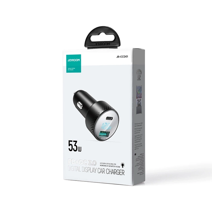 Ładowarka samochodowa z woltomierzem 53W (USB C, USB) Joyroom JR-CCD01 czarna