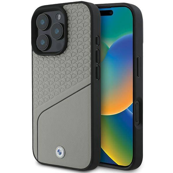 Etui BMW iPhone 16 Pro 6.3" szary/grey hardcase Sign Leather Textured and Line MagSafe