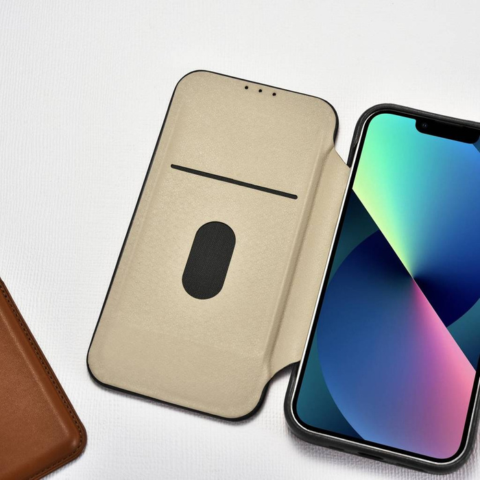 iCarer CE Oil Wax Premium Leather Folio Case skórzane etui iPhone 14 Plus z klapką magnetyczne MagSafe czarny (AKI14220707-BK)