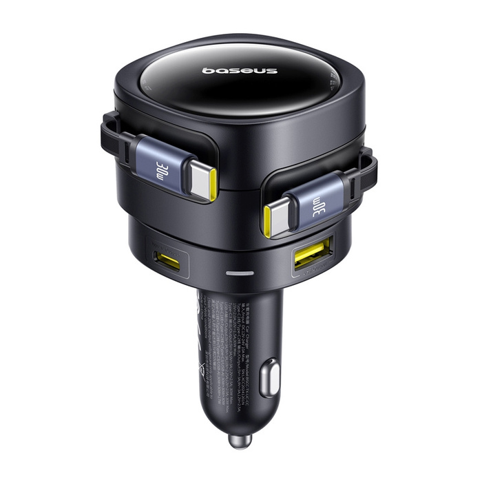 Ładowarka samochodowa Baseus Enjoyment Max z kablami USB-C+USB-C i portami USB-A+USB-C 90W Czarny