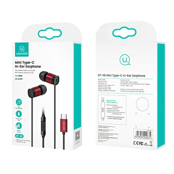 USAMS Słuchawki EP-46 USB-C czerwony/red 1,2m HSEP4604
