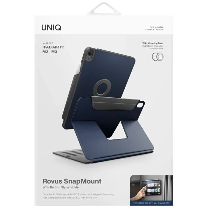 Etui UNIQ Rovus Snapmount Magnetic 360   Rotating Detachable do iPad Air 11" (M2/M3) / iPad Air 10.9" (2022/2020) granatowy