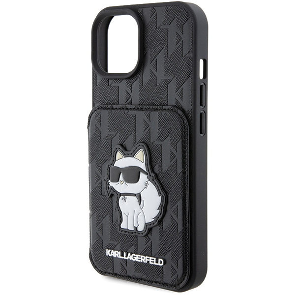 Etui Karl Lagerfeld KLHCP15SSAKCNSCK iPhone 15 6.1" czarny/black hardcase Saffiano Cardslots and Stand Monogram Choupette