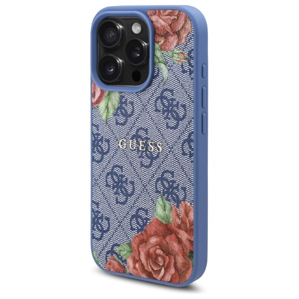 Guess GUHMP16LP4ROPEMCB iPhone 16 Pro     6.3" niebieski/blue hardcase 4G Flowers Print MagSafe