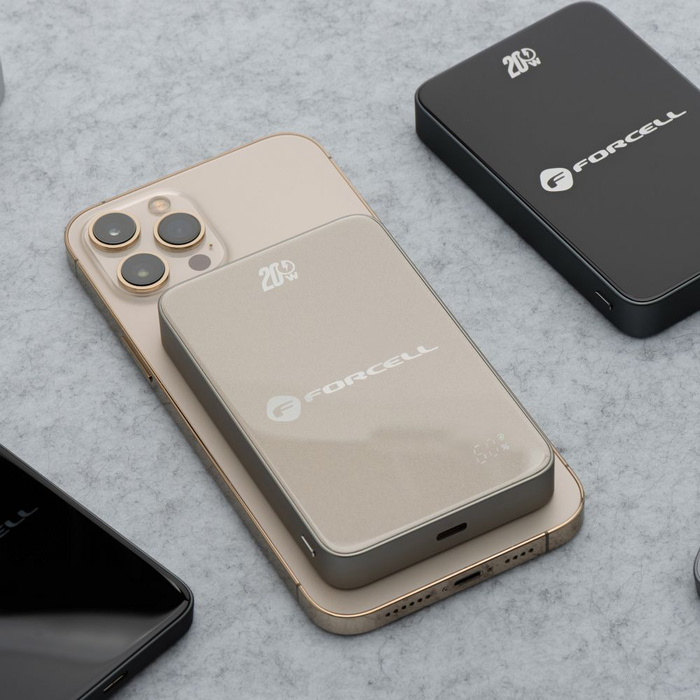 Powerbank zgodny z MagSafe Forcell F-Energy SuperSlim F10K8 QC4.0 PD3.0 15W 10000 mAh tytanowy pustynny 0INT