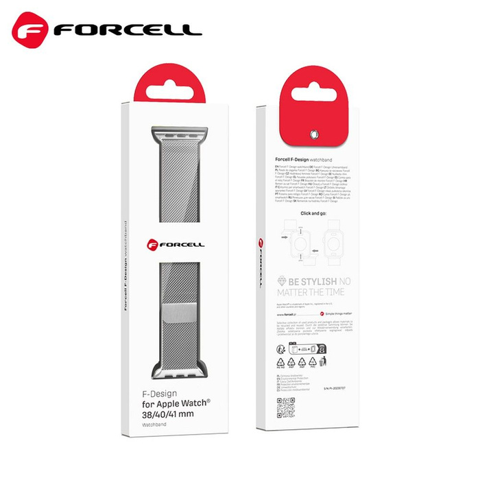 FORCELL F-DESIGN FA03 pasek do APPLE Watch 38 / 40 / 41 mm srebrny