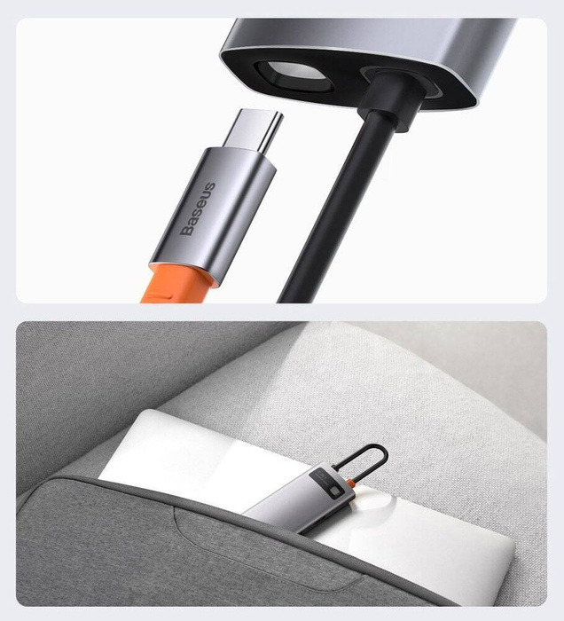 [PO ZWROCIE] Baseus Metal Gleam 6w1 wielofunkcyjny hub USB Typ C - USB Typ C Power Delivery 100 W / HDMI 4K 30 Hz / 3x USB 3.2 Gen 1 / RJ45 1 Gbps Szary (CAHUB-CW0G)