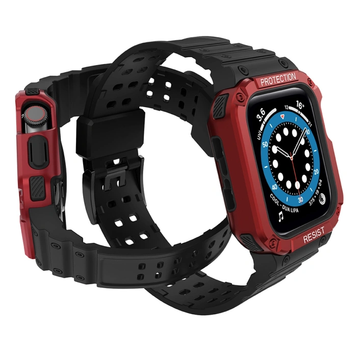 Pasek z etui ochronnym Protect Strap Band do Apple Watch 38 / 40 / 41 mm opaska obudowa pancerna - czarny, czerwony
