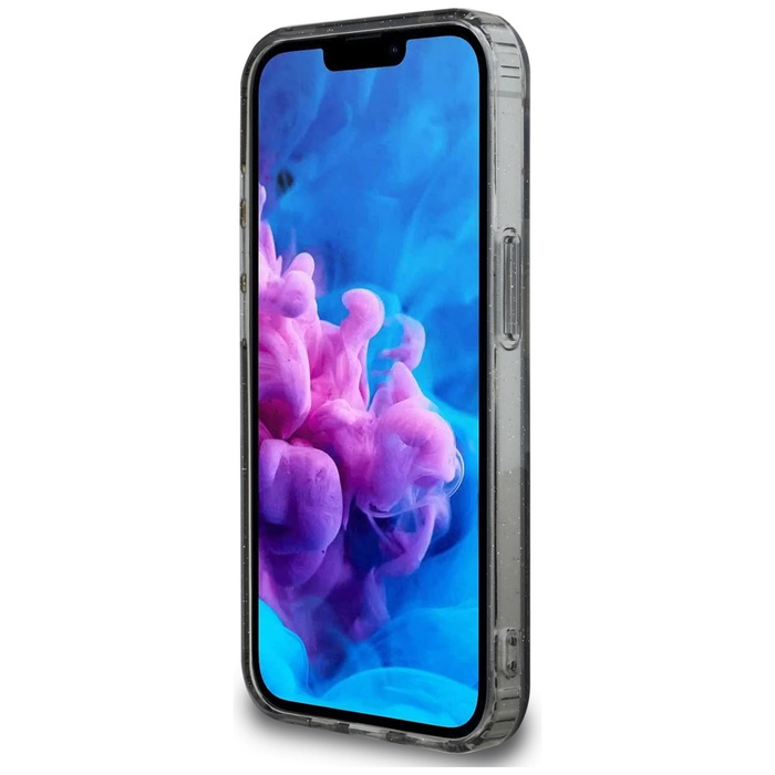 Etui Guess IML Metal Glitter Flowers     Triangle MagSafe do iPhone 16e czarny