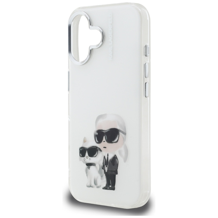 Etui Karl Lagerfeld IML Aquarelle Karl   & Choupette & Logo do iPhone 16 biały