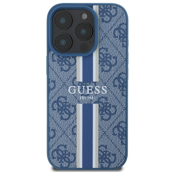 Etui Guess iPhone 16 Pro Max niebieski/blue MagSafe 4G Printed Stripes