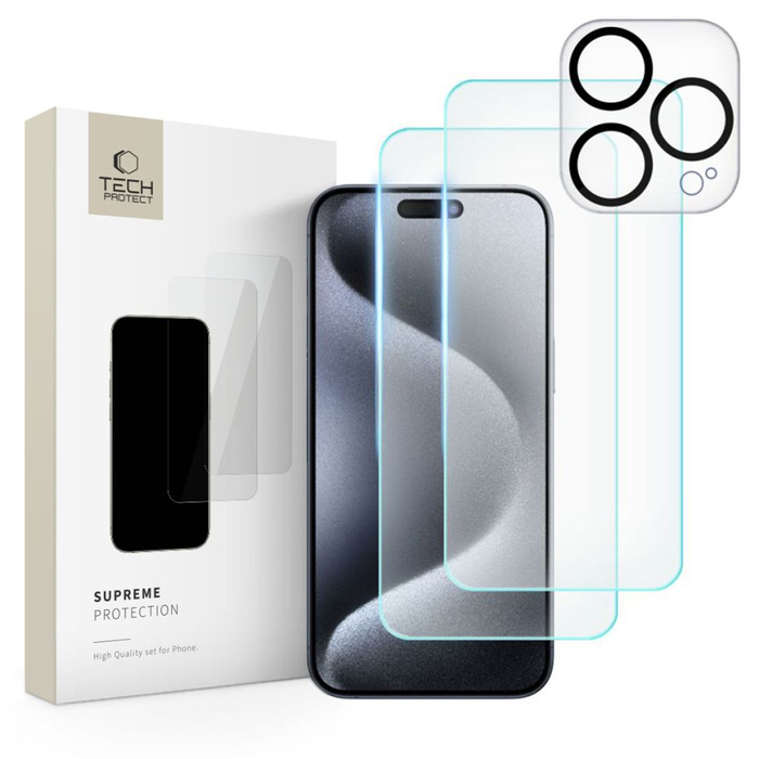 Szkło Hartowane Tech-protect Supreme Set iPhone 15 Pro Max Clear