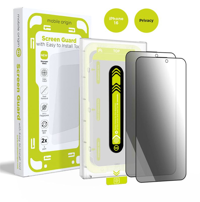 Mobile Origin Screen Guard Privacy with easy applicator, 2 pack - iPhone 16
