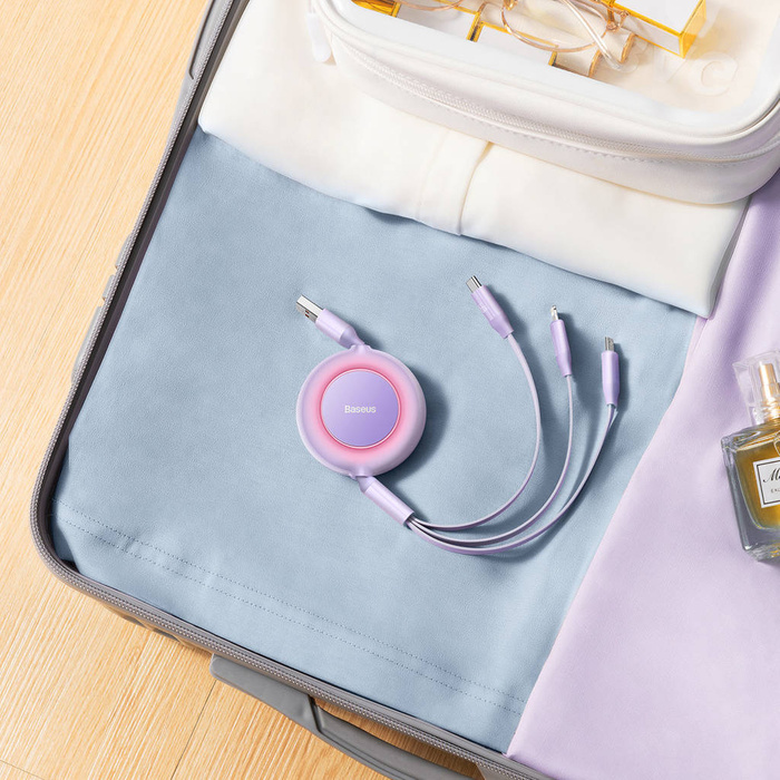 Baseus Bright Mirror 2 zwijany kabel przewód 3w1 USB Typ A - micro USB + Lightning + USB Typ C 66W 1.1m fioletowy (CAMJ010105)