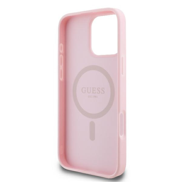 Etui Guess iPhone 16 Pro 6.3" różowy/pink hardcase Peony Script Logo MagSafe
