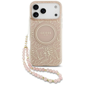 Etui Guess IML Flowers Electro Pearl     Strap MagSafe do iPhone 17 Pro Max różowy