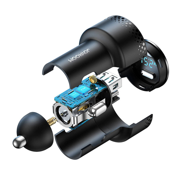 Ładowarka samochodowa 2x USB C 70W z wyświetlaczem LED Joyroom JR-CCD02 | czarna