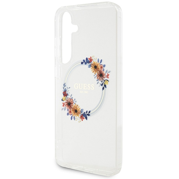 Etui Guess GUHMS24MHFWFCT S24+ S926 przeźroczysty/transparent hardcase IML Flowers Wreath MagSafe Case