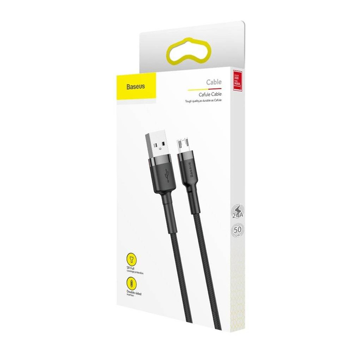 Baseus Cafule Cable wytrzymały nylonowy kabel przewód USB / micro USB QC3.0 2.4A 0,5M czarno-szary (CAMKLF-AG1)