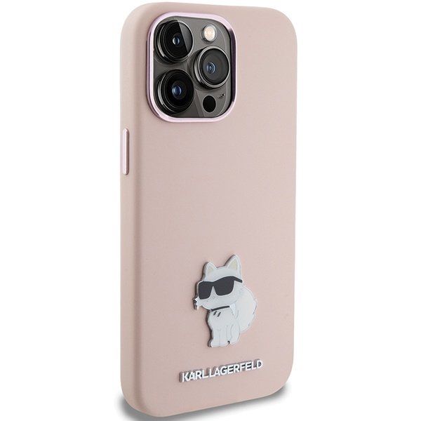 Etui Karl Lagerfeld KLHCP15XSMHCNPP iPhone 15 Pro Max 6.7" różowy/pink Silicone Choupette Metal Pin Case