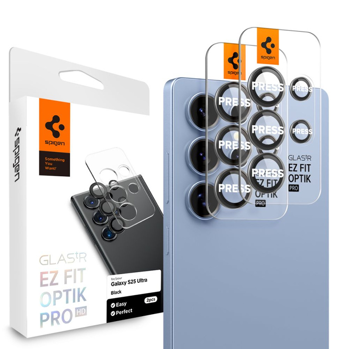 OSŁONA APARATU SPIGEN SAMSUNG GALAXY S25 ULTRA OPTIK PRO HD GLAS.TR ”EZ FIT” CAMERA PROTECTOR 2-PACK CZARNA