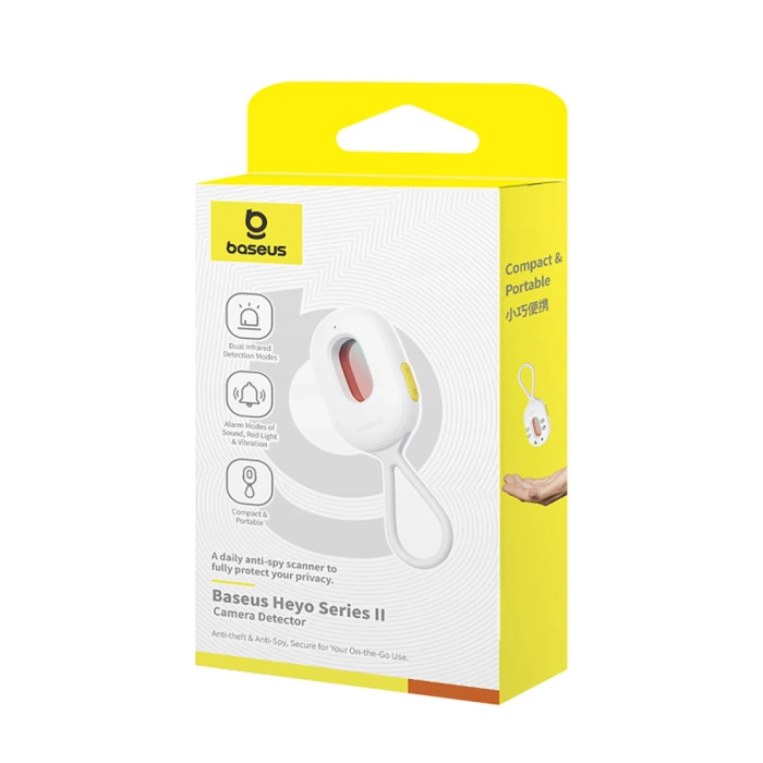 Wykrywacz ukrytych kamer Baseus Heyo Series II z alarmem i mini latarką + kabel Baseus Simple USB-A - USB-C – biały